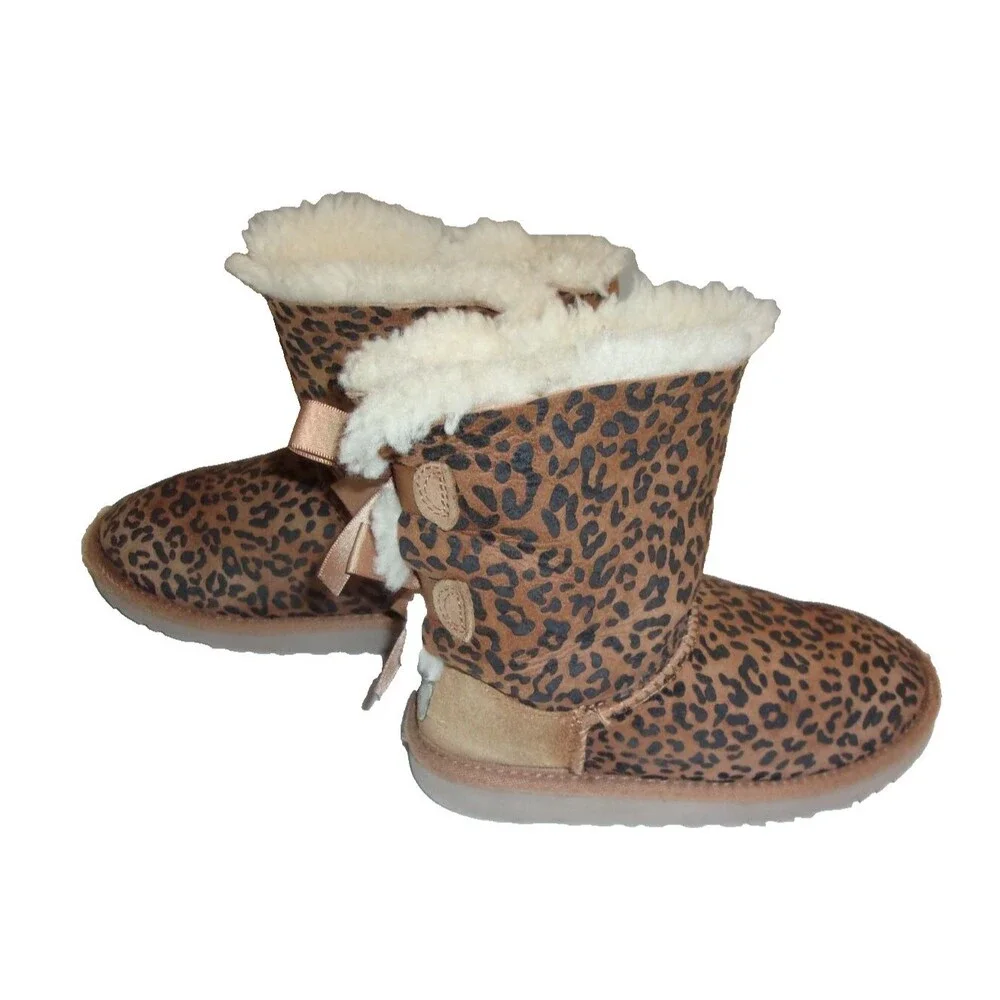 UGG Bailey Bow Boots 1005879T Sz. 12 Toddler Animal Print Suede Shearling